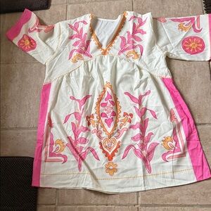 SHEIN Pink and Orange Embroidered Dress